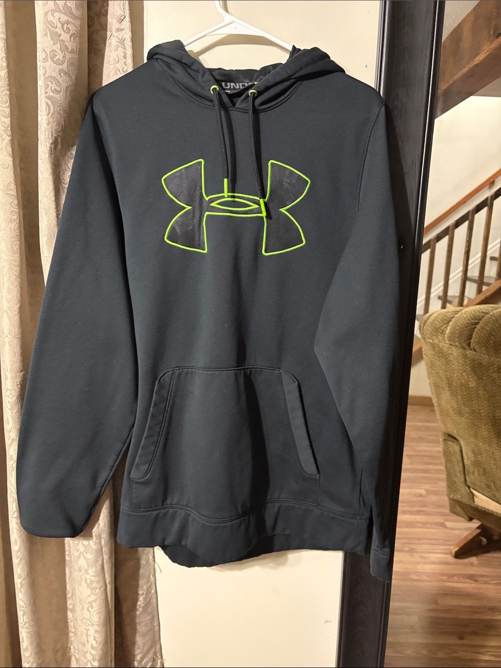Under Armour Men’s Black Hoodie with Neon Yellow Logo Accent